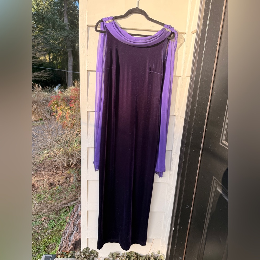 Anastasia Vibes Plum Velvet Opera Gown With Shoulder Jewels - Picture 4 of 8